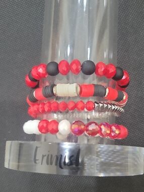 Erimish Red and Black Layered Beaded Bracelet Stack